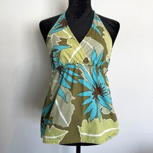 Merona Y2K Tropical Floral Smocked Halter Top Small Beach Vacation Summer